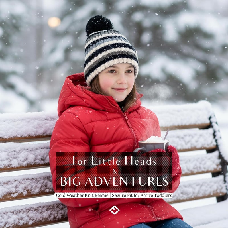 Funky Junque Toddler Pom Beanie – Kids Winter Hat for Ages 1–4, Baby Boy & Girl Knit Beanies, Warm Cozy Knit Snow Hats - Image 4